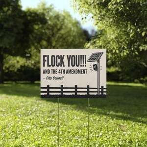 Panneau de protestation vintage pour clôture de ranch, 61 x 46 cm avec piquet : « FLOCK YOU » et le 4e amendement. Caméra anti-effraction, LAPI, anti-surveillance. image 5