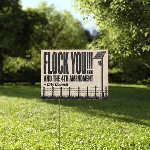 Zabytkowy znak protestacyjny z drutu kolczastego, 24x18 z palikiem: FLOCK YOU i 4. poprawka. Kamera antyflockowa, ALPR, antymonitoring. zdjęcie 5