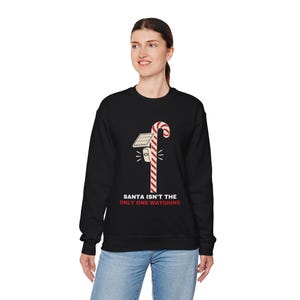 Christmas Sweatshirt for Her or Him, Santa Isn't the Only One Watching Crewneck, Candy Cane Camera Pole image 6