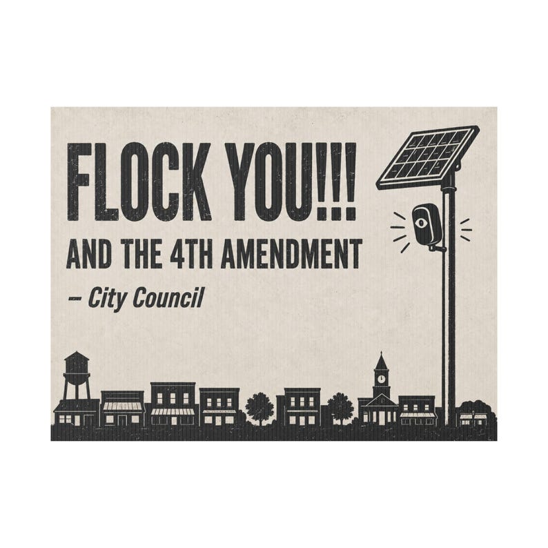 Vintage Small Town Protest Yard Sign, 24x18 with Stake: FLOCK YOU and the 4th Amendment. Anti Flock Camera, ALPR, Anti Surveillance image 1
