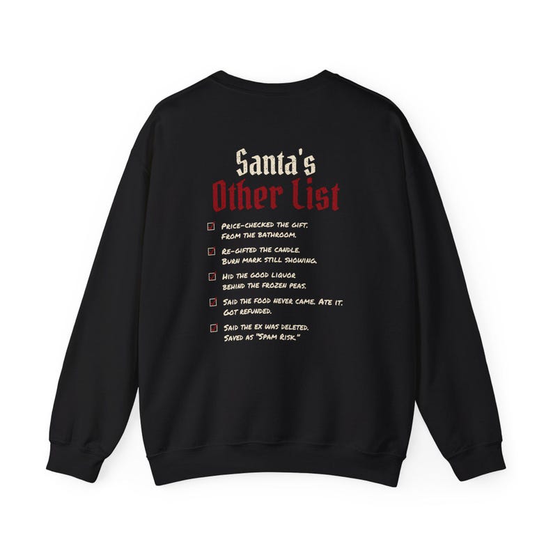 Dark Christmas Sweatshirt for Her or Him, Krampus Made Me Do It Crewneck, Santa's Other List Back Print image 2