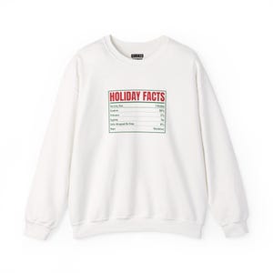 Sweatshirt met voedingswaarde-etiket en feestelijke print, kersttrui met ronde hals, kerstcadeau voor hem of haar, outfit voor een kerstfeest, bijpassende kerstoutfit voor het hele gezin afbeelding 1