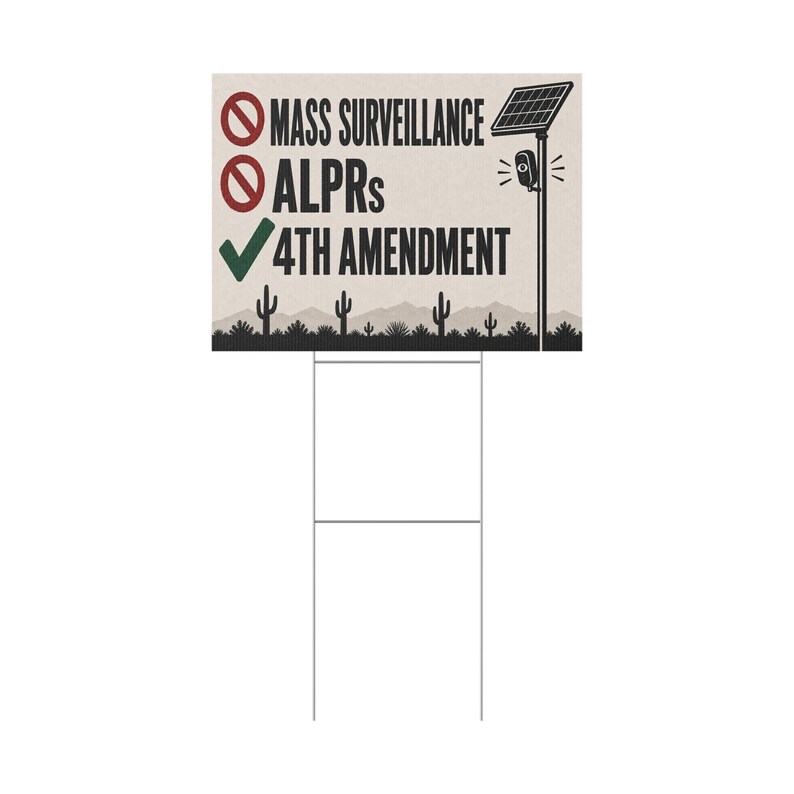 Vintage Saguaro-Sichtschutzschild für den Garten, 24 x 18 Zoll mit Erdspieß: Keine Massenüberwachung, Schild zum 4. Verfassungszusatz, Anti-ALPR-Kennzeichenlesegerät Bild 3