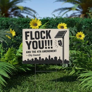 Cartel de protesta vintage con el horizonte de la ciudad, 24x18 con estaca: FLOCK YOU y la Cuarta Enmienda. Cámara anti-Flock, ALPR, anti-vigilancia. imagen 6