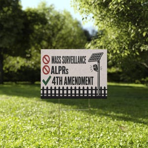 Vintage tuinbord met schuttingmotief, 24x18 cm met paal: Geen massasurveillance, bord ter ondersteuning van het 4e amendement, anti-ALPR kentekenplaatlezer afbeelding 5