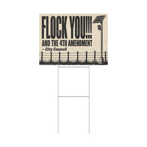 Zabytkowy znak protestacyjny z drutu kolczastego, 24x18 z palikiem: FLOCK YOU i 4. poprawka. Kamera antyflockowa, ALPR, antymonitoring. zdjęcie 3