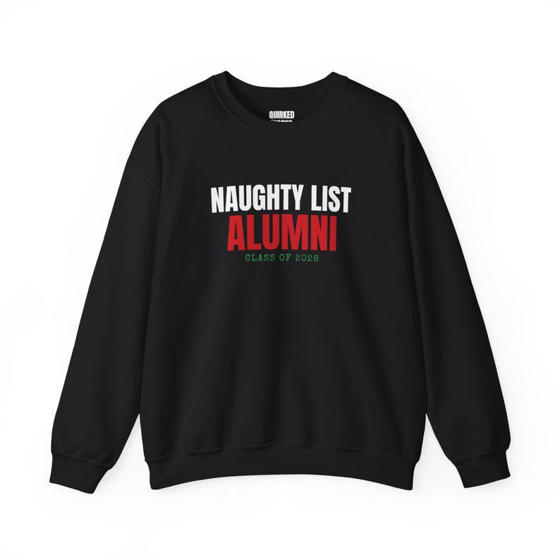 Bluza z kapturem dla absolwentów Naughty List, świąteczny okrągły dekolt, prezent świąteczny dla niej lub dla niego, strój na imprezę świąteczną, rodzinne dopasowanie świąteczne zdjęcie 3