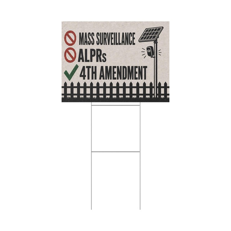 Vintage tuinbord met schuttingmotief, 24x18 cm met paal: Geen massasurveillance, bord ter ondersteuning van het 4e amendement, anti-ALPR kentekenplaatlezer afbeelding 3