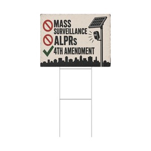 Vintage stadsbord voor in de tuin, 24x18 cm met paal: Geen massasurveillance, bord ter ondersteuning van het 4e amendement, anti-ALPR kentekenplaatlezer afbeelding 3