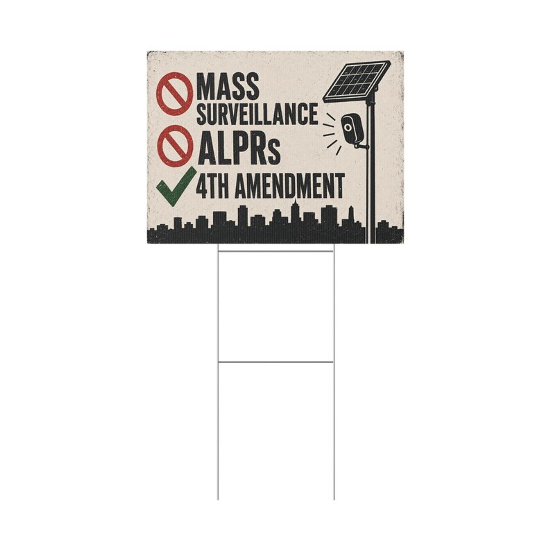 Vintage stadsbord voor in de tuin, 24x18 cm met paal: Geen massasurveillance, bord ter ondersteuning van het 4e amendement, anti-ALPR kentekenplaatlezer afbeelding 3
