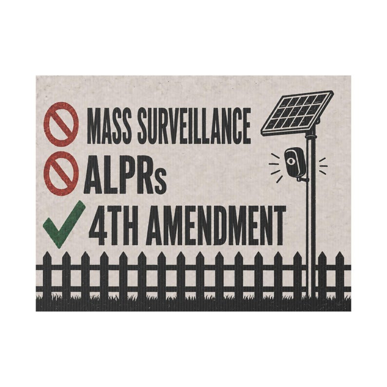 Vintage tuinbord met schuttingmotief, 24x18 cm met paal: Geen massasurveillance, bord ter ondersteuning van het 4e amendement, anti-ALPR kentekenplaatlezer afbeelding 1