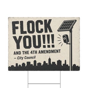 Cartel de protesta vintage con el horizonte de la ciudad, 24x18 con estaca: FLOCK YOU y la Cuarta Enmienda. Cámara anti-Flock, ALPR, anti-vigilancia. imagen 2