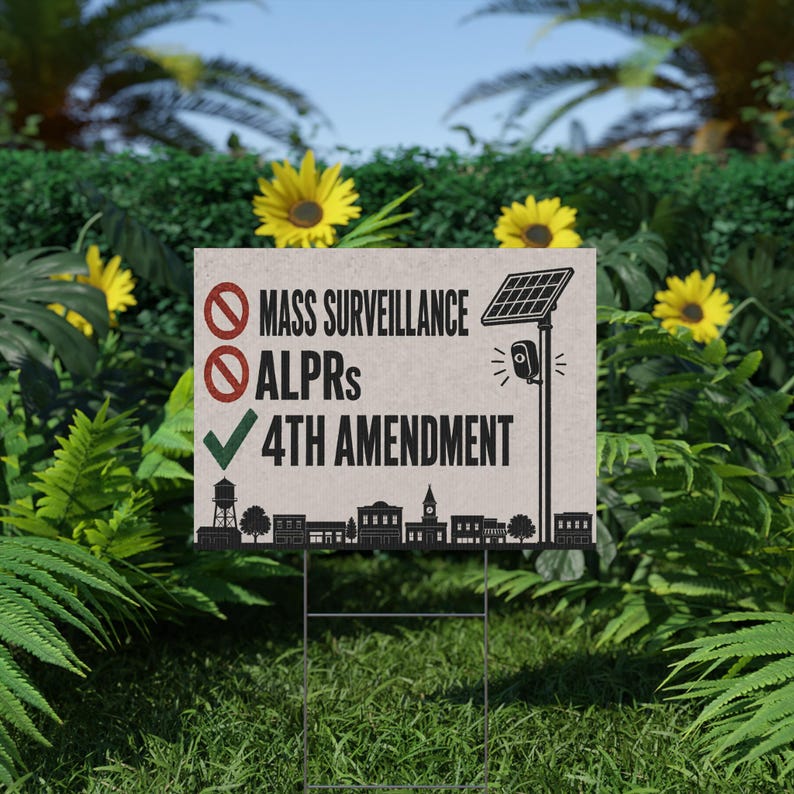 Cartel de jardín vintage para privacidad en un pueblo pequeño, 24x18 con estaca: No a la vigilancia masiva, cartel de la Cuarta Enmienda, anti-lector de matrículas ALPR imagen 6