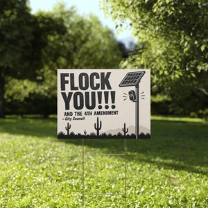 Cartel de protesta vintage de Saguaro para jardín, 24x18 con estaca: FLOCK YOU y la 4ª Enmienda. Cámara anti-Flock, ALPR, anti-vigilancia. imagen 5