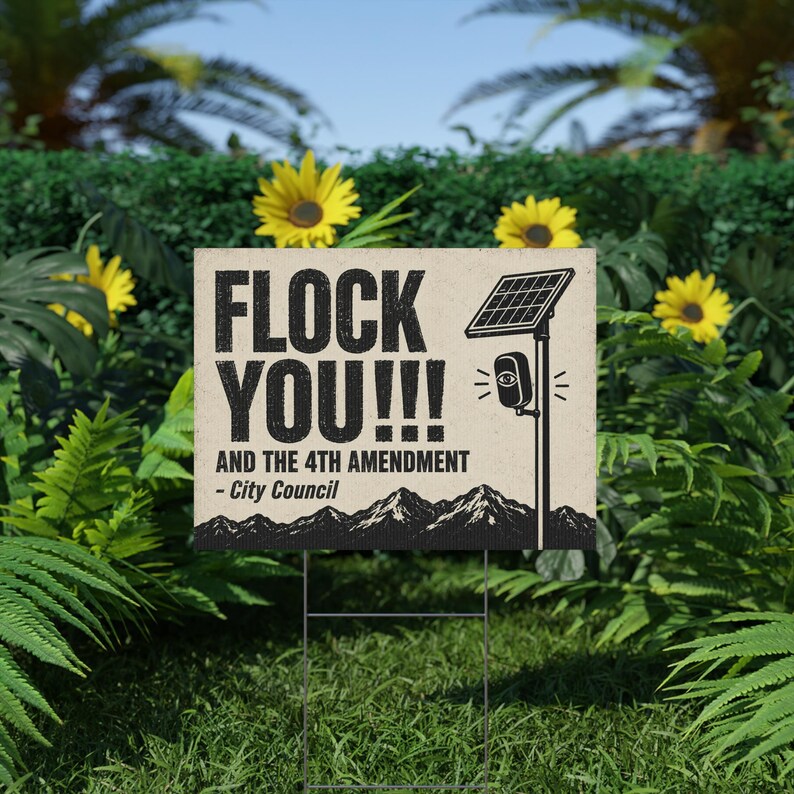 Vintage Mountain Range Protest Yard Sign, 24x18 with Stake: FLOCK YOU and the 4th Amendment. Anti Flock Camera, ALPR, Anti Surveillance image 6
