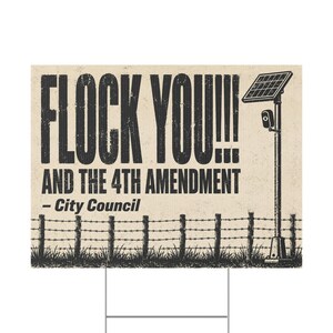 Zabytkowy znak protestacyjny z drutu kolczastego, 24x18 z palikiem: FLOCK YOU i 4. poprawka. Kamera antyflockowa, ALPR, antymonitoring. zdjęcie 2