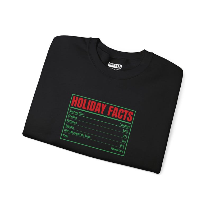 Sweatshirt met voedingswaarde-etiket en feestelijke print, kersttrui met ronde hals, kerstcadeau voor hem of haar, outfit voor een kerstfeest, bijpassende kerstoutfit voor het hele gezin afbeelding 4