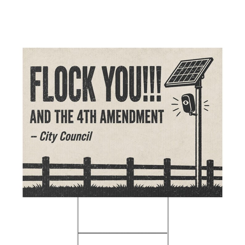 Panneau de protestation vintage pour clôture de ranch, 61 x 46 cm avec piquet : « FLOCK YOU » et le 4e amendement. Caméra anti-effraction, LAPI, anti-surveillance. image 2