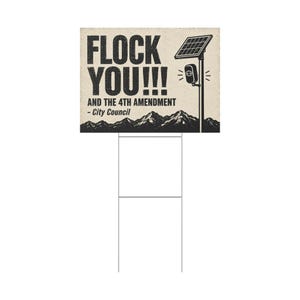 Vintage Mountain Range Protest Yard Sign, 24x18 with Stake: FLOCK YOU and the 4th Amendment. Anti Flock Camera, ALPR, Anti Surveillance image 3