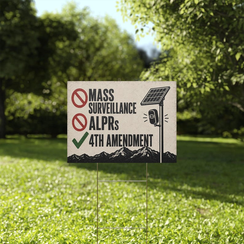 Vintage Mountain Privacy Yard Sign, 24x18 with Stake: No Mass Surveillance, 4th Amendment Lawn Sign, Anti ALPR License Plate Reader image 5