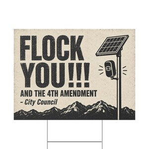 Vintage Mountain Range Protest Yard Sign, 24x18 with Stake: FLOCK YOU and the 4th Amendment. Anti Flock Camera, ALPR, Anti Surveillance image 2