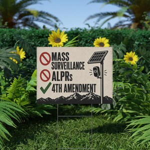 Vintage Mountain Privacy Yard Sign, 24x18 with Stake: No Mass Surveillance, 4th Amendment Lawn Sign, Anti ALPR License Plate Reader image 6