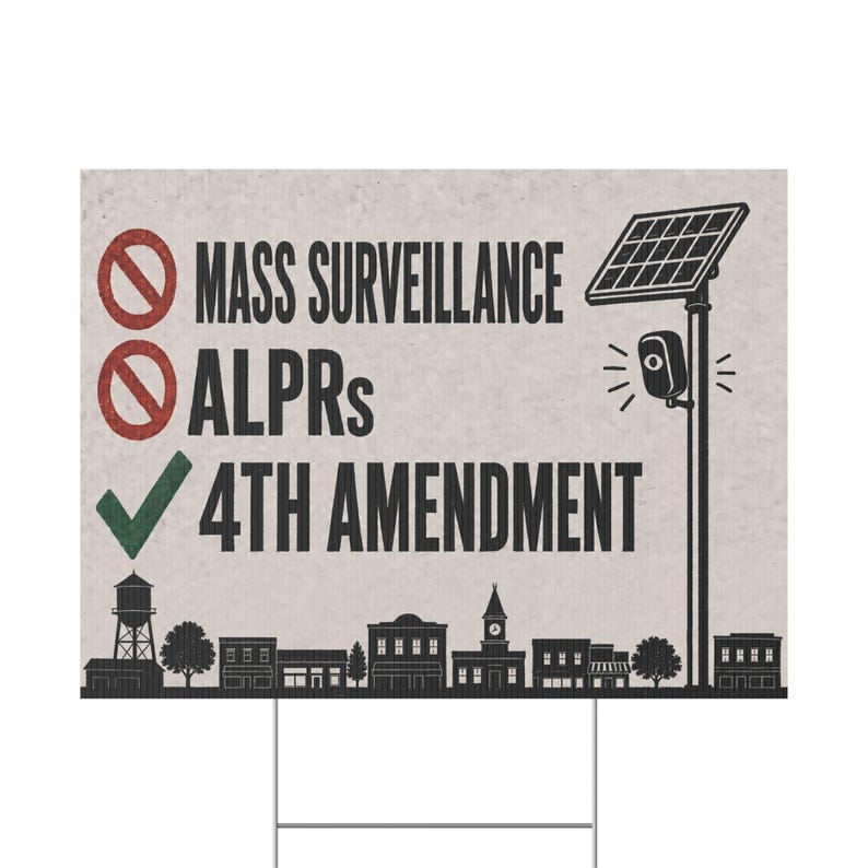 Cartel de jardín vintage para privacidad en un pueblo pequeño, 24x18 con estaca: No a la vigilancia masiva, cartel de la Cuarta Enmienda, anti-lector de matrículas ALPR imagen 2