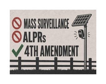 Ingen massövervakningsskylt 24x18 | Anti-ALPR-kamera Vintage Ranch-tryck | Fjärde tilläggets gräsmatta med påle
