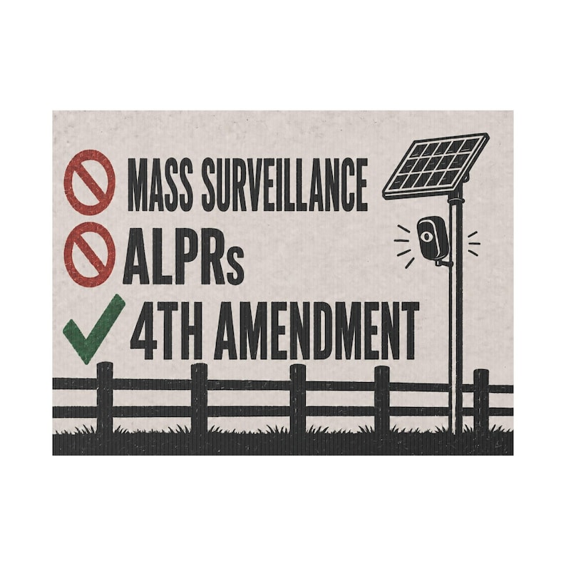 No Mass Surveillance Yard Sign 24x18 | Anti ALPR Camera Vintage Ranch Print | 4th Amendment Lawn Sign w Stake image 1