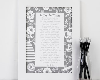 Gift for Mum - Mum Print - PDF Print - Mothers Day Poem - Mum Poem - Letter to Mum - Gift Ideas for Mum - Birthday Gift for Mum