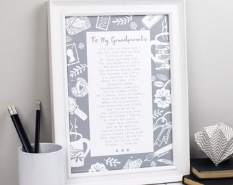 Grandparent Gift - PDF Print - Letter to Grandparents - Gift for Grandparent - Custom Poem Print -  grandparent Print