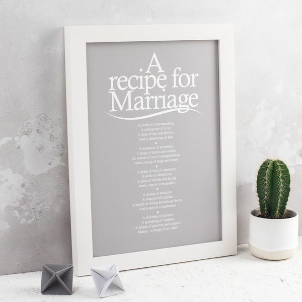 Wedding Gift - Wedding Print - PDF Print - Recipe for Marriage Poem Print - Wedding Reading - Marriage Poem