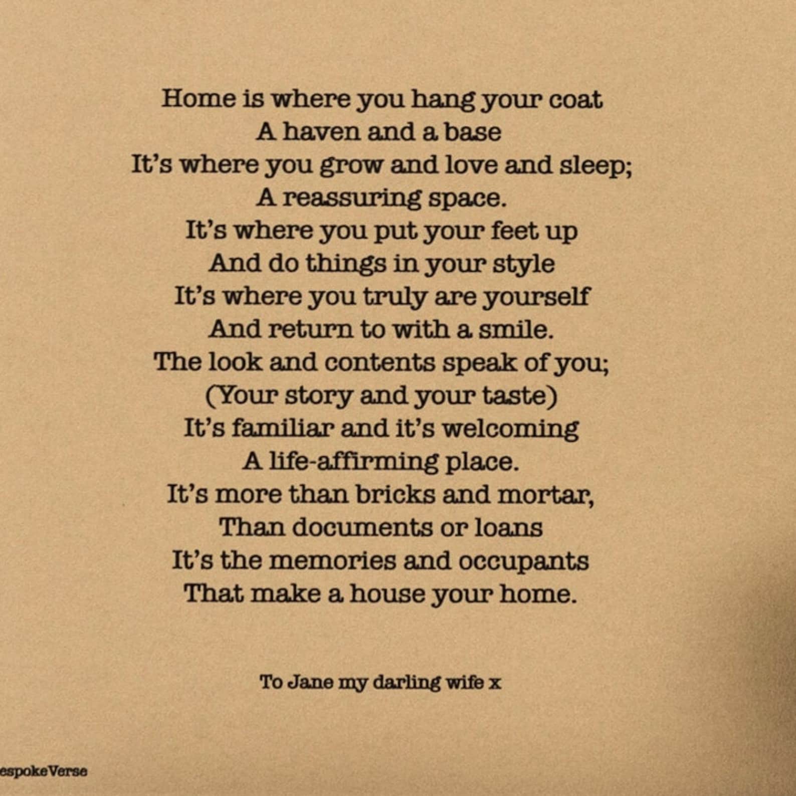 New Home Gift Home Poem Home Print House Warming Gift Etsy
