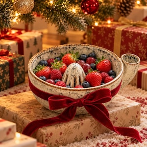 Speckled Ceramic Berry Bowl – Vortex Fruit Rinser, Rustic Stoneware Colander, Unique Mom Gift