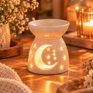 Wax Melt Burner – Ceramic Essential Oil Warmer, Tealight Aroma Diffuser, Self Care Gift