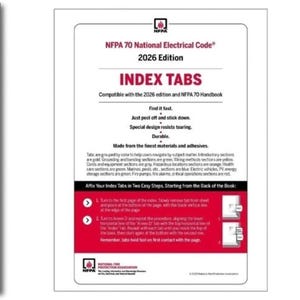 Può includere: Tre articoli: un libro rosso NFPA 70 National Electrical Code 2026, un foglio di istruzioni bianco per schede indice e un libro giallo e rosso Ugly's Electrical References 2026 con un diagramma circolare di formule elettriche.