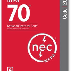 May include: A red book cover titled NFPA 70 National Electrical Code 2026. The cover features large white text, a circular logo with the letters nec and two lightning bolts, and a small NFPA flame icon at the bottom left on a red background.