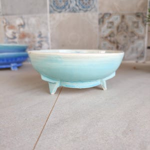 Pot à bonsaï bleu turquoise avec pieds | Pot en céramique fait main