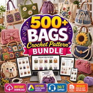 Puede incluir: Una colección digital de más de 500 patrones de bolsos de ganchillo con varios diseños, incluidos estilos florales, animales y geométricos. El paquete incluye tabletas digitales y una guía impresa con fotos de bolsos, hilo y ganchillos.