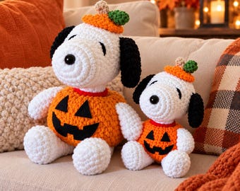 かぎ針編みのハロウィン犬のぬいぐるみ、手作りのハロウィンあみぐるみ、かわいい魔女の子犬人形、カボチャのトリックオアトリートデコレーション