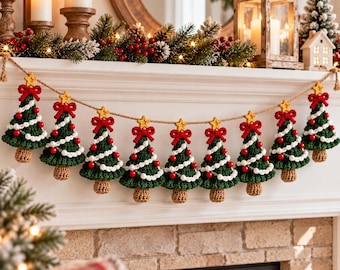 Haakpatroon voor een kerstboomslinger (PDF) | Mini gehaakte kerstboomslinger | Kerstboomversiering | Haakpatroon voor een kerstornament