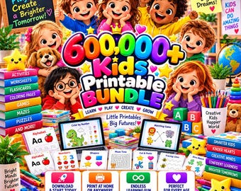 500,000+ Kids Educational Bundle PLR MRR | Printable Worksheets, Coloring Pages, Homeschool Learning Games