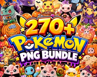 Pack de plus de 270 PNG Pokémon pour Halloween, motifs d'automne, pack PNG Pokémon, pack PNG transparent, Pokémon pour sublimation, téléchargement instantané