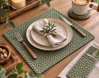 Haakpatroon voor een placemat in linnensteek – Minimalistische tafelmat (PDF) | Eenvoudig haken voor beginners | Direct downloaden