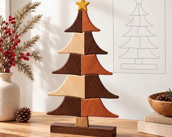 Intarsia-patroon voor een kerstboom – Digitale download | Sjabloon voor houtbewerking met een figuurzaag voor beginners