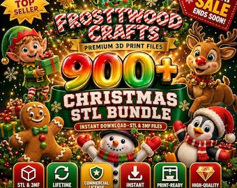 900+ Ultimate Christmas STL Bundle, Christmas STL Files – Holiday Decor, Cookie Cutters, Flexi Toys, Lanterns, Wall Art & More – 3D