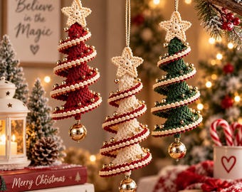 Patrón de ganchillo para árbol de Navidad en PDF / Tutorial para adorno giratorio de viento / Decoración colgante en espiral / Ganchillo navideño / Apto para principiantes