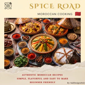 Autentisk marockansk kokbok i PDF-format, marockansk receptguide för Spice Road, enkel marockansk matlagningsbok, digital direktnedladdning