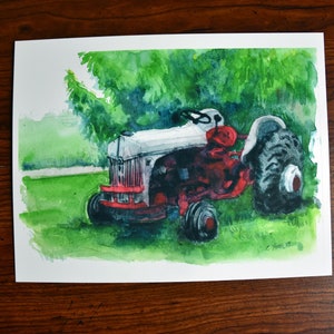 Ford Model N Old red Tractor Watercolor Painting vintage tractor paintings Old Farm Tractor Midwest Farm Equipment painting farm wall art image 1