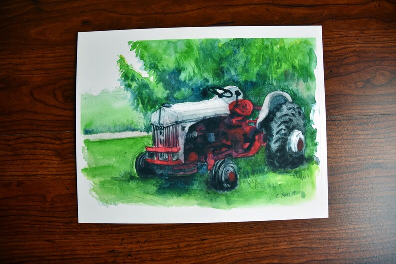 Ford Model N Old red Tractor Watercolor Painting vintage tractor paintings Old Farm Tractor Midwest Farm Equipment painting farm wall art image 1